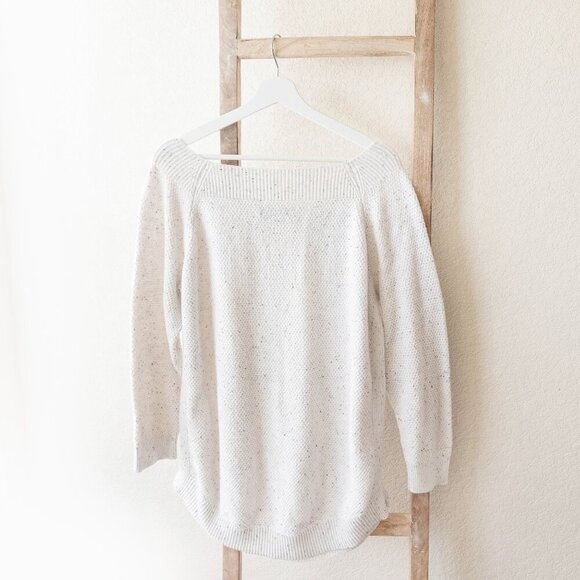 LOFT PLUS SWEATER WOMENS SZ 16/18 BEIGE MULTICOLOR SPECKLED BOATNECK - Picture 2 of 6